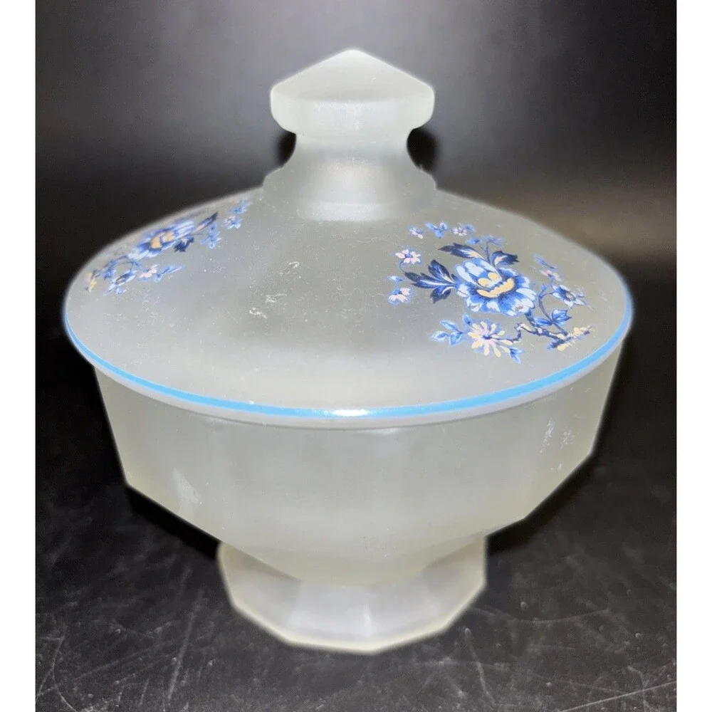 Vintage Frosted White Glass Candy Dish Floral